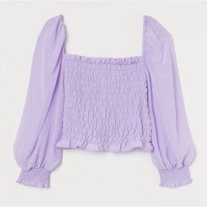 H&M Lavender Puff Sleeved Crop Top Size Medium